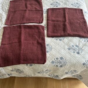 3 x Pottery Barn woven pillow cases. Gorgeous rusty raspberry.